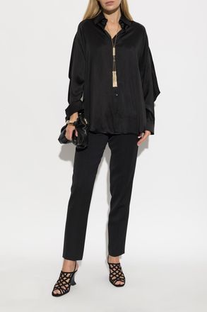 Balmain Oversized Silk Shirt, Womens, Black