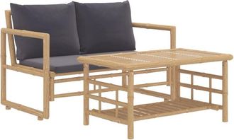 vidaXL Set De Muebles De Jard&iacute;n 2 Piezas Bamb&uacute; Con Cojines Gris Oscuro Vidaxl