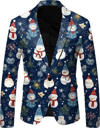 Generic Christmas Blazer for Men Slim Fit One Button Notched Lapel Blazer Jacket for Men with Pockets Business Lightweight Mens Blazers Xmas Costume