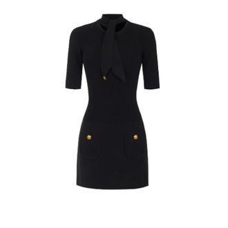 Elisabetta Franchi Mini gebreide jurk met juweelknopen - Dames - Jurken - Zwart - Maat: S