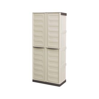 Dmora Dmora Armario Para Exteriores O Exteriores Multiusos, 3 Puertas M&oacute;viles Y 3 Estantes De Polipropileno, 100% Made In Italy, 70x39h165 Cm, Color Beige
