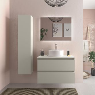 Cygnus Bath Mueble De Ba&ntilde;o Bequia 80cm Gris Mate 2 Cajones Lavabo Sobre Encimera 1 Poza Porcelana