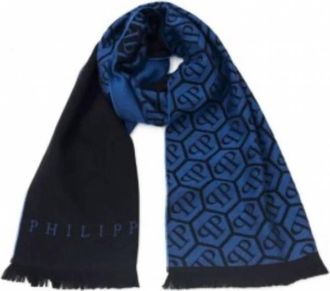 Philipp Plein Unisex Logo Scarf In Blue/ Black