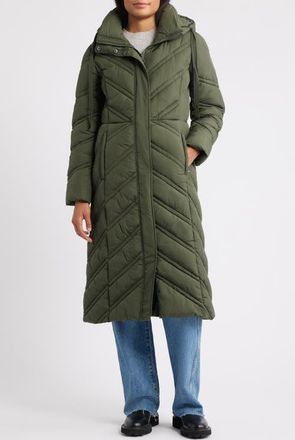 Bernardo Longline Hooded Puffer Jacket in Olive at Nordstrom, Size Xx-Large