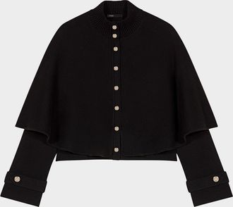 Maje Mycape Blocked-Knit Layered Cardigan