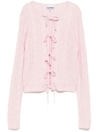 Ganni lace-up fastening cardigan - women - Merino/Cashmere - L - Pink