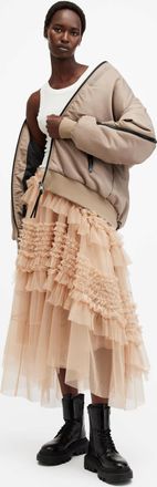 AllSaints Womens Polyamide Jen Tulle Asymmetric Maxi Skirt, Size: 16
