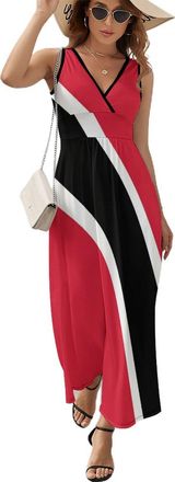 Generic Trinidad Flag Womens Casual Dresses V-neck Sleeveless Maxi Dress Summer Beach Long Dresses 2XL