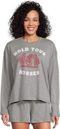 PJ Salvage Hold Your Horses Short Pj Set Womens Pajama Sets Dark Heather Grey : LG (US 10-12), Cotton/Modal