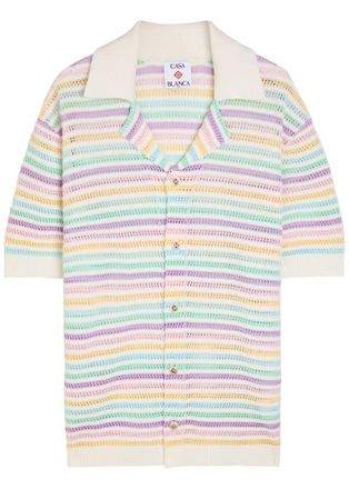 Casablanca Casablanca Flower Striped Cotton-crochet Shirt - Multicoloured 1 - M