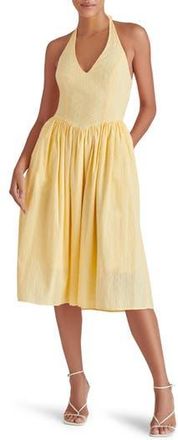 Steve Madden Ressi Eyelet Embroidered Cotton Halter Dress in Golden Glow at Nordstrom Rack, Size Medium