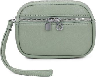Generic Womens Small Wristlet Pouch, Dual Zipper Compartments, Silver Hardware, Small Clutch Bag with Strap (Green)