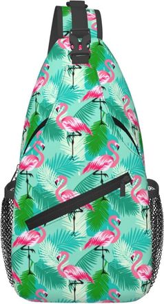 Generic Flower Vector Summer Pattern Tropical Thicket Leaves Flamingo Crossbody Bag With Zipper Sling Bag Trendy Backpack For Casual Camping Women