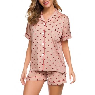 Generic Pyjama Bottoms Womens Summer Fashion Pyjama Outfits 2 Piece Button Down Shirts&Shorts Loungerwear Pjs Set Ladies Soft Comfy Classic Cute Graphic Y2K N