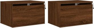 vidaXL Vidaxl - Wall-mounted Bedside Cabinets with led Lights 2 pcs Brown Oak