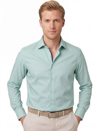 Eterna Overhemd Eterna comfort fit groen semi wide spread boord