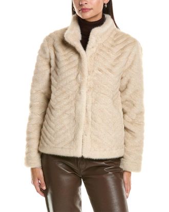 La Fiorentina Striped Faux Fur Jacket