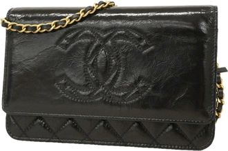 Chanel Black Patent Leather Chain/Shoulder Wallet (Pre-Owned)