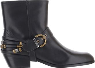 Pinko Black Metallic Buckle Ankle Boots