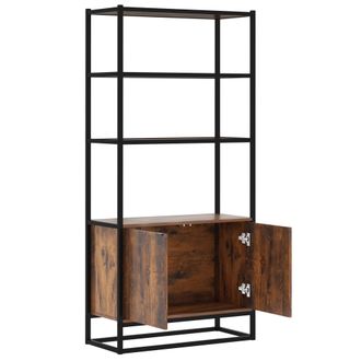 HOMCOM Homcom - Scaffale Libreria A Muro Con Ante E 3 Ripiani In Legno E Metallo Nero