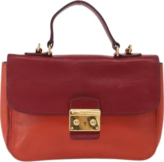 Miu Miu Madras Top Handle Bag Leather Red Leather Handbag (Pre-Owned)