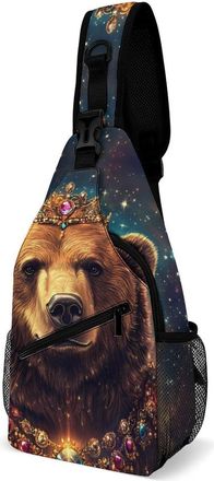Generic Brown Bear And Necklace Unisex Shoulder Bags Casual Crossbody Chest Bag Sling Backpack for Hiking Cycling Travel