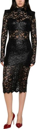 BABYLON Jurk met hoge hals en kant - Dames - Casual kleedjes - Zwart - 2XL - Kleedjes