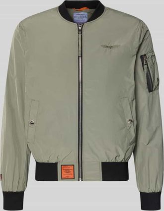 Original Bombers Bomberjacke mit Label-Patch und Eingrifftaschen in Oliv, Gr&ouml;&szlig;e XXXL