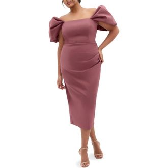 City Chic Elyse Puff Sleeve Sheath Dress in Wild Ginger at Nordstrom Rack, Size Xl/22W