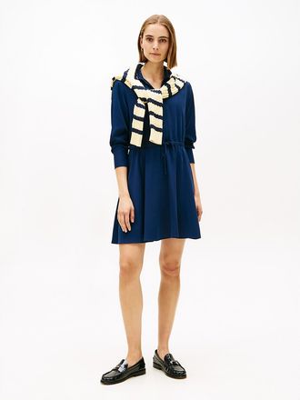 Tommy Hilfiger Womens Fluid Crepe Belted Mini Shirtdress - Navy - XXL