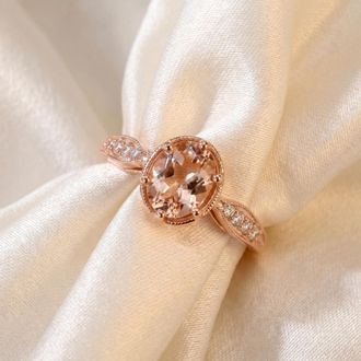 Pompeii3 1ct Vintage Morganite & Diamond Ring 14K Rose Gold Size Selectable