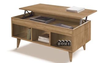 HOGAR 24 Mesa centro elevable, almacenaje y estantes madera, encerado