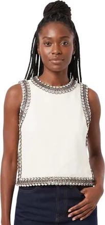 Gucci White Embellished Round Neck Top