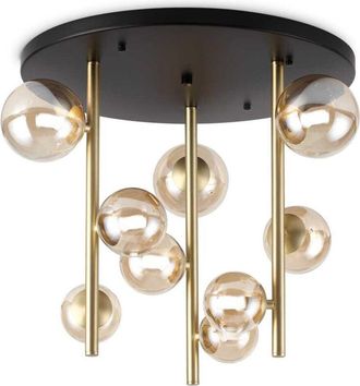 Ideal Lux Ideal Lux - Perlage L&aacute;mpara De Techo Con Forma De Globo, 9 Luces, Lat&oacute;n, Pantalla De Cristal &Aacute;mbar