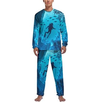 Generic Diver Diving in The Deep Sea Mens Pyjamas Set Long Sleeve T-Shirt And Trousers Fashion Loungewear