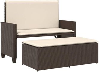 vidaXL Vidaxl - Banco De Jard&iacute;n Con Cojines Y Reposapi&eacute;s Rat&aacute;n Sint&eacute;tico Marr&oacute;n