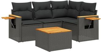vidaXL Vidaxl - Set De Muebles De Jard&iacute;n 5 Pzas Y Cojines Rat&aacute;n Sint&eacute;tico Negro