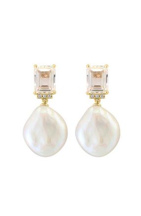 Effy 14K Yellow Gold White Topaz Baroque Fresh Water Pearl Diamond Drop Earrings in 14K Gold at Nordstrom