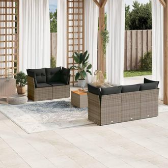 vidaXL Vidaxl - Set De Muebles De Jard&iacute;n 6 Pzas Y Cojines Rat&aacute;n Sint&eacute;tico Gris