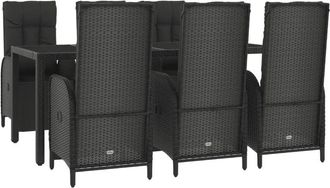 vidaXL Set De Comedor De Jard&iacute;n 7 Pzas Y Cojines Rat&aacute;n Sint&eacute;tico Negro Vidaxl