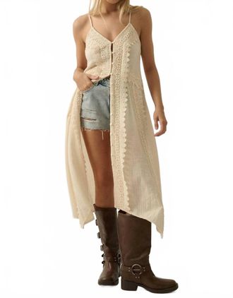 Promesa Cotton Gauze Lace-Trimmed Button-Front Camisole Maxi Top In Cream