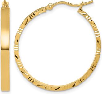 Diamond2Deal 14k Gold Dimaond-cut Edge Large 3mm Round Hoop Earrings