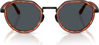 Armani 48mm Round Sunglasses in Matte Brown Turtle /Blue at Nordstrom