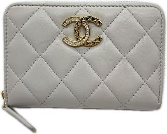 Chanel Gray Leather Coin Purse/Coin Case (Pre-Owned)