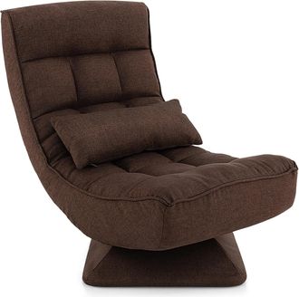Costway Costway Sill&oacute;n Lectura En 4 Posiciones, Silla De Sof&aacute; De Sal&oacute;n Perezoso Con Base Giratoria, Marco De Metal Con Almohada Lumbar, Silla De Videojuegos P