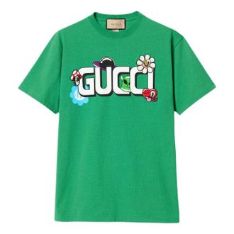 Gucci Cotton Jersey T-Shirt With Gucci Print Green 785345-XJGI9-3440