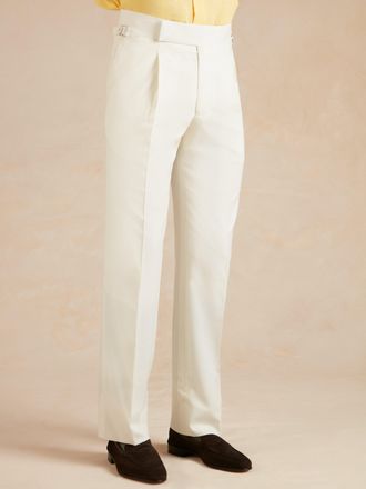 Oliver Brown Single Pleat Cool Wool Trousers - Off White