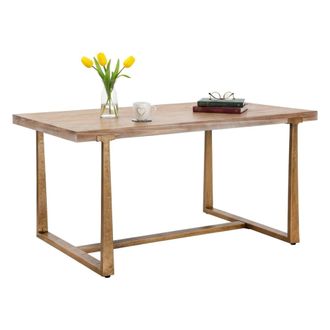 Dmora Dmora - Mesa De Comedor Kazimir, Estante De Cocina, Consola De Comedor, Estante Rectangular Fijo, Oro Y Marr&oacute;n, 150x90 H78 Cm