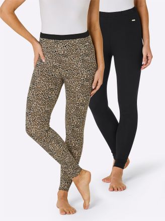 Feel Good Leggings FEEL GOOD, Damen, Gr. 40/42, Normalgr&ouml;ssen, schwarz (schwarz, sand, schwarz, bedruckt), 95% Baumwolle, 5% Elasthan, gemustert, unifarben, Hos