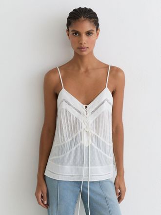 Reiss Lace-up Semi-sheer Cami Top, 14